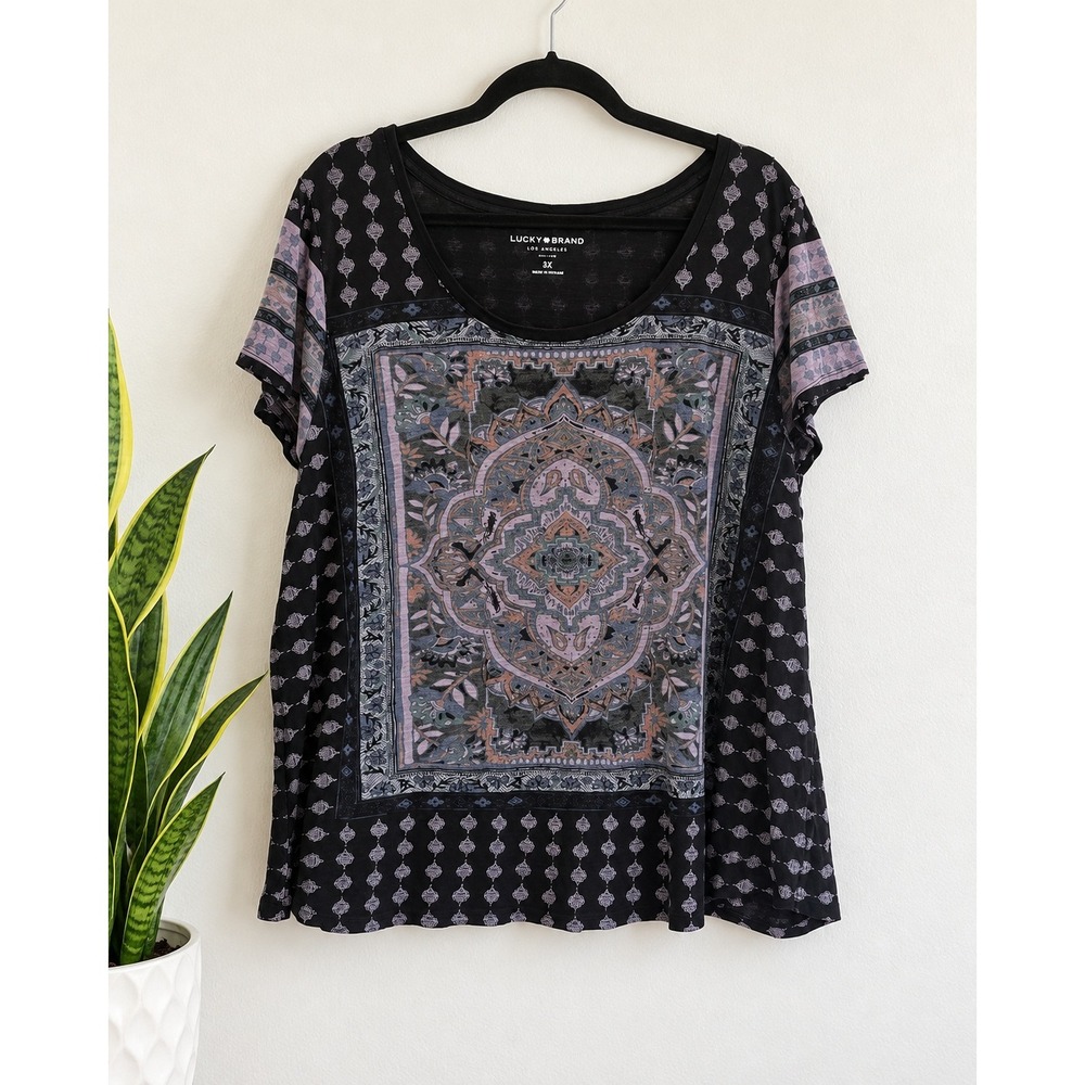 Lucky Brand Purple Persian Medallion Print Scoop Neck Top Boho Whimsigoth Witchy
